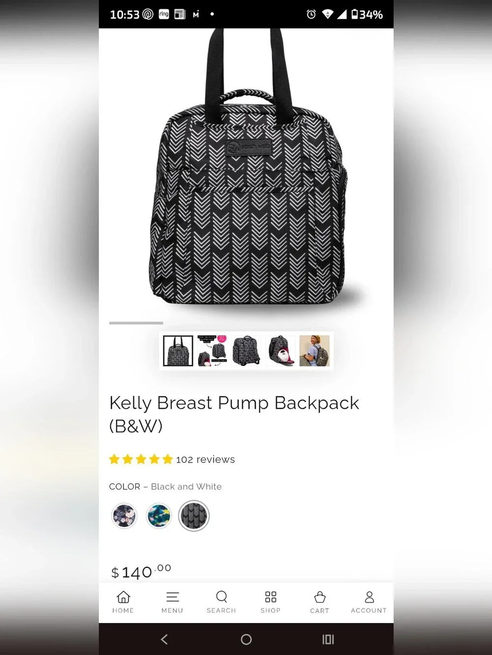 Sarah Wells-Kelly Breast Pump Backpack (B&W)